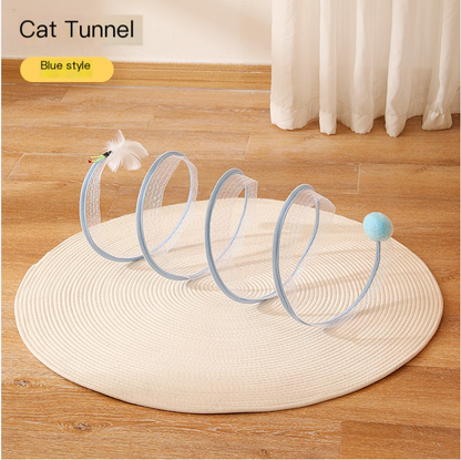 S-Shaped Foldable Cat Tunnel Toy — Collapsible Spring Tunnel for Cats