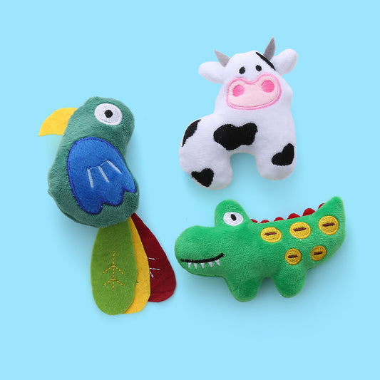 Catnip Animal Plush Toys for Cats — Cow, Crocodile & Parrot Styles